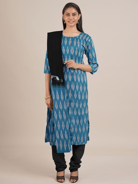 

Pothys Women Blue & Black Printed Unstitched Dress Material