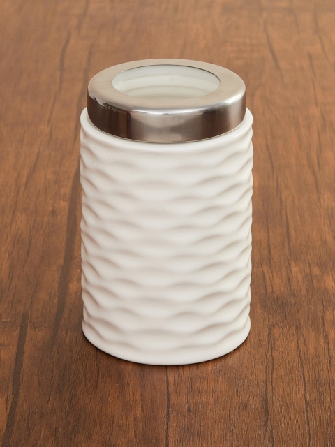 

Home Centre White & Silver-Toned Textured Air-Tight Canister With Lid 900 ml
