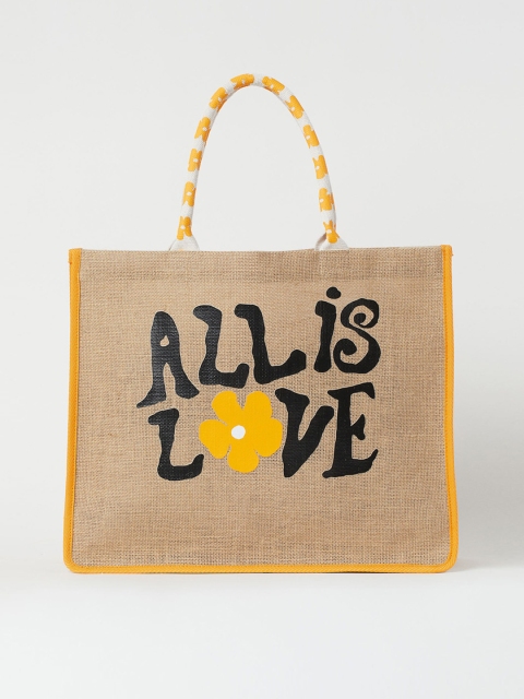 

H&M Women Beige & Orange Printed Large Jute Shopper