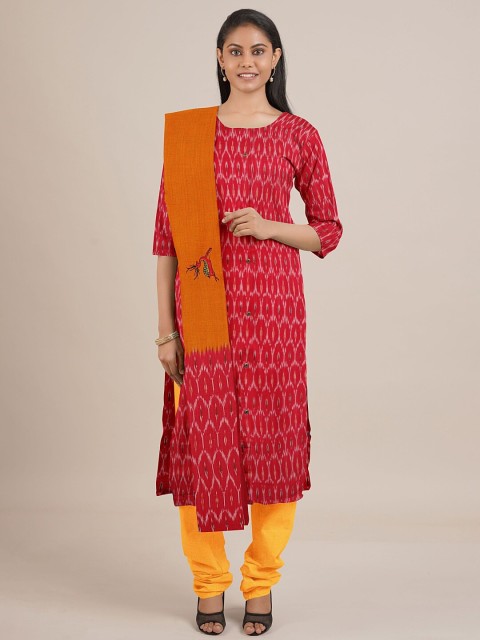 

Pothys Red & Yellow Printed Unstitched Dress Material