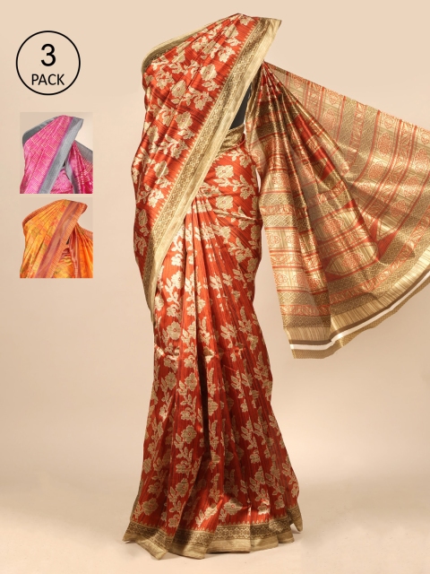 

Pothys Pack of 3 Ethnic Motifs Jute Silk Saree, Copper