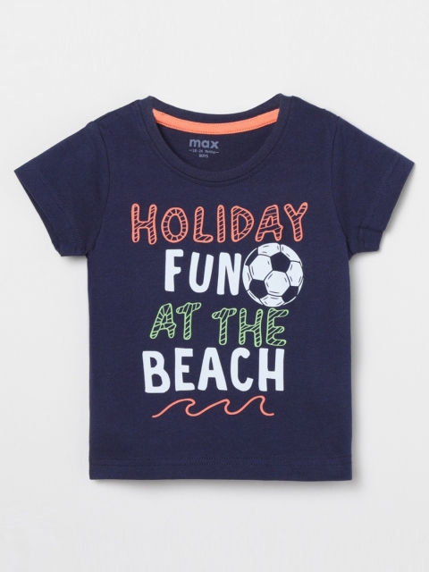 

max Boys Navy Blue Typography Printed T-shirt