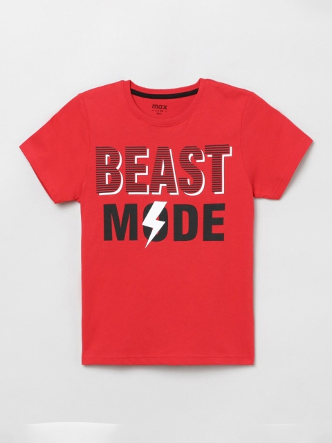 

max Boys Red Typography Printed T-shirt