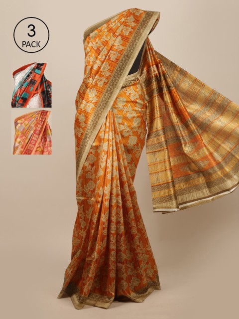 

Pothys Pack of 3 Floral Jute Silk Saree, Mustard