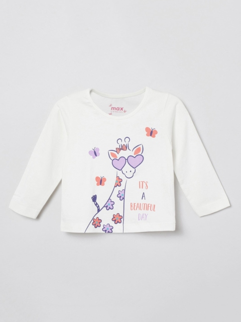 

max Girls White Typography Printed Applique T-shirt