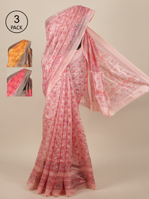 

Pothys Pack Of 3 Jute Silk Saree, Pink