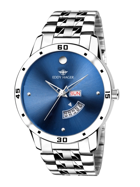 

EDDY HAGER Men Silver-Toned Day and Date Display Analogue Watch