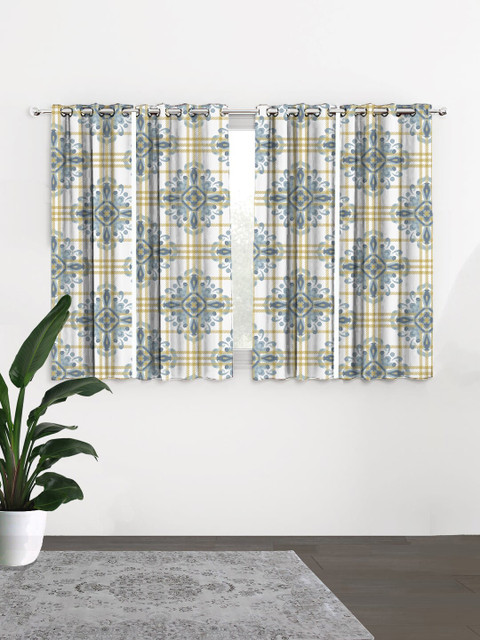 

HOUZZCODE White & Blue Set of 4 Window Curtains