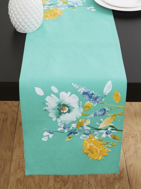 

Home Centre Turquoise Blue & Yellow Meadows Floral Printed Reversible Pure Cotton Rectangular Table Runner