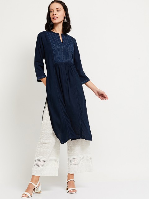 

max Women Navy Blue Embroidered Thread Work Kurta