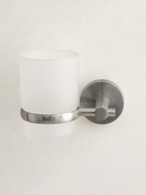 

Home Centre White & Silver-Toned Solid Ceramic Wall-Mounted Toothbrush Holder