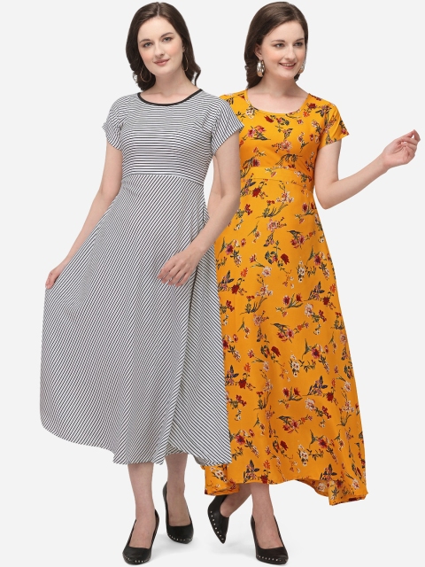 

Florence Yellow & White Pack of 2 Crepe Midi Dresses