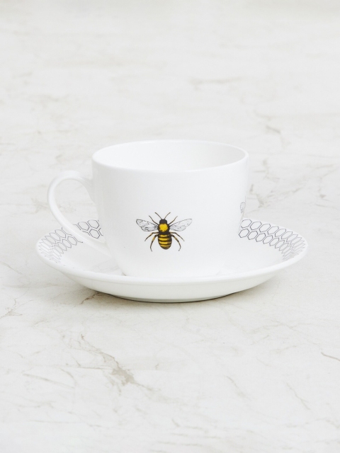 

Home Centre White Honeybee Printed Bone China Cup and Saucer Set