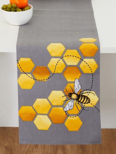 

Home Centre Grey & Yellow Honey Bee Printed Rectangular Pure Cotton Table Runner