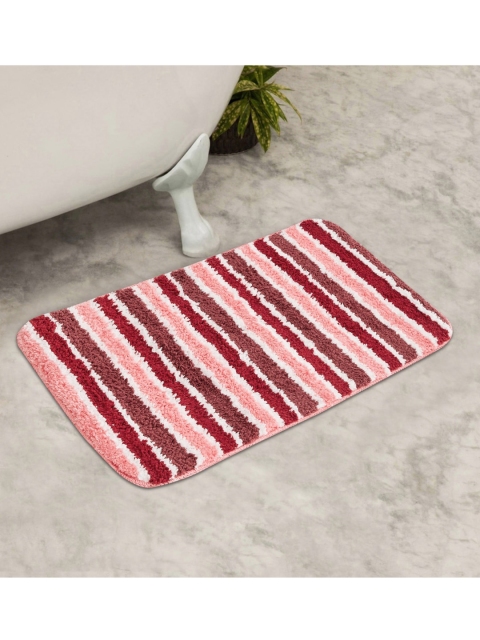 

Home Centre Maroon & Pink Fiesta Stripe Micro Fiber Bath Anti-Skid Mat, Red