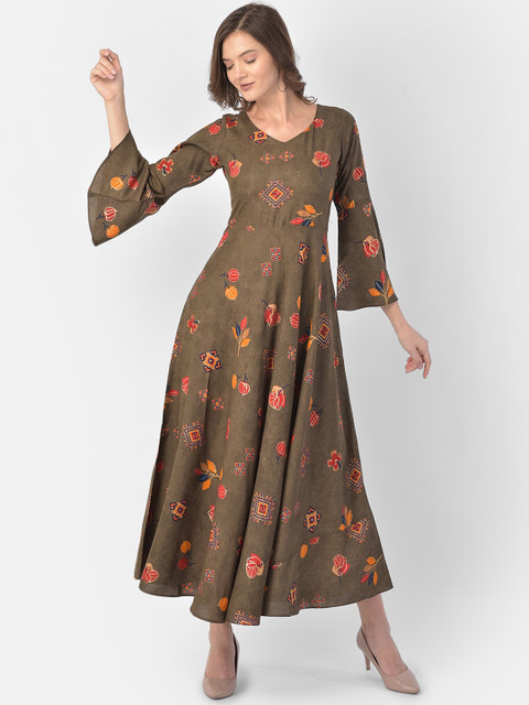 

Ojjasvi Olive Maxi Dress