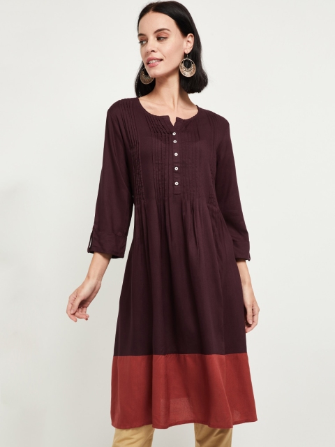 

max Women Rust & Coral Solid Kurta