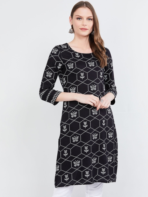 

max Women Black Ethnic Motifs Printed Kurta