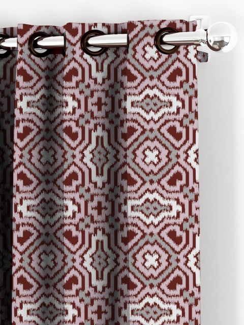 

HOUZZCODE Maroon & Grey Set of 4 Black Out Door Curtains