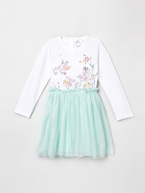 

max White & Green Floral Cotton Dress