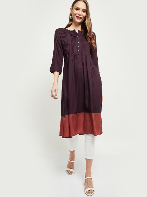 

max Women Brown & Rust Orange Thread Work Kurta