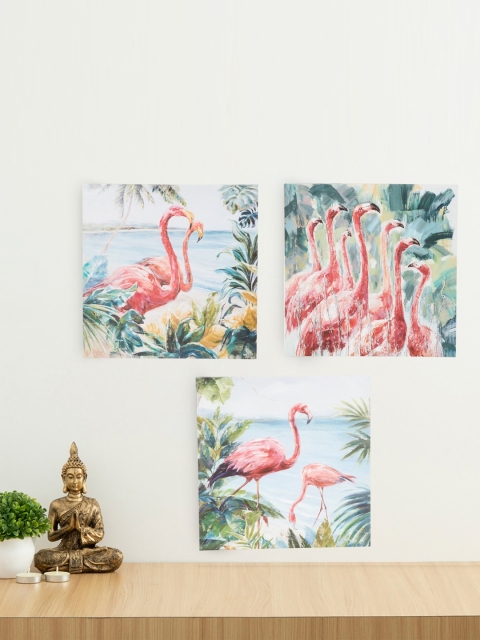 

Home Centre Green & Pink Set of 3 Breeza Flamingo on Canvas Picture Frame
