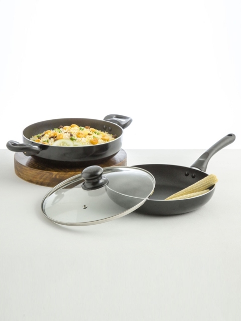 

Home Centre Set Of 2 Black & Transparent Aluminium Cookware With Lid