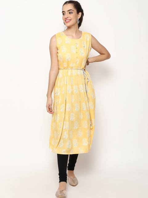

V2 Value & Variety Yellow Ethnic Motifs Printed Kurta