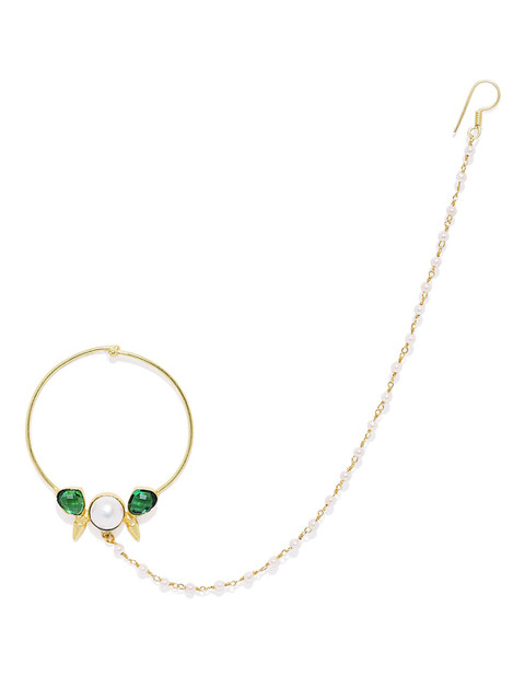 

AccessHer Gold-Toned & Green Emerald-Studded Beaded Nose Ring