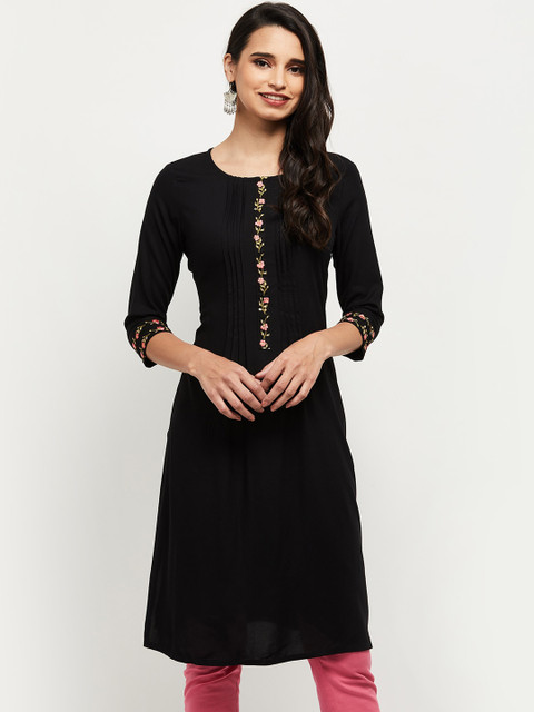 

max Women Black Thread Work Kurta