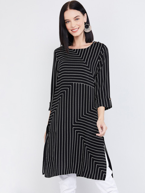 

max Women Black & White Striped Kurta