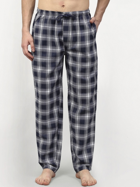 

JAINISH Men Navy Blue & White Checked Pure Cotton Regular Fit Lounge Pants