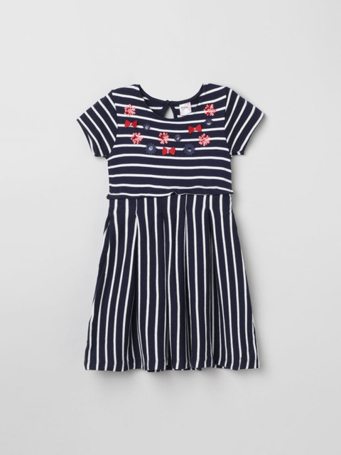 

max Girls Navy Blue Striped Dress