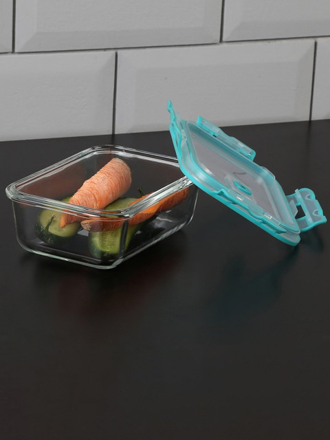 

Home Centre Transparent & Blue Oven Safe Air-Tight Glass Container 830 ml