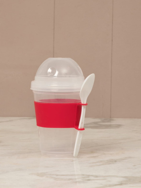

Home Centre Transparent & Red Colourblocked Yogurt Container With Spoon