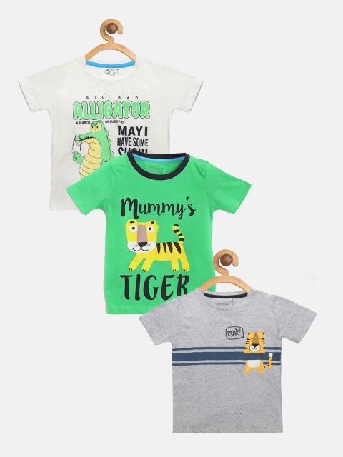 

Lazy Shark Boys Green & Off White 3 Printed T-shirt