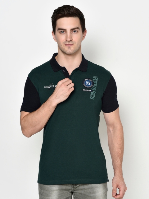 

Octave Men Green Polo Collar Applique T-shirt
