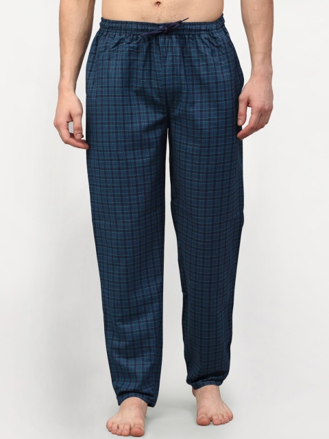 

JAINISH Men Blue Checked Pure Cotton Lounge Pants