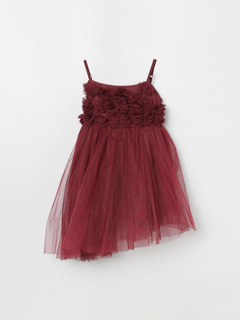 max Girls Burgundy Appliqued Tulle Dress
