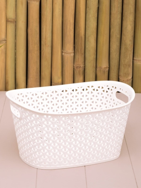 

Home Centre White Self Design Oval Open Storage Basket With Lid - 9L