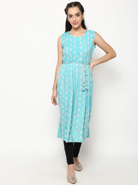 

V2 Value & Variety Women Turquoise Blue Floral Printed Floral Kurta