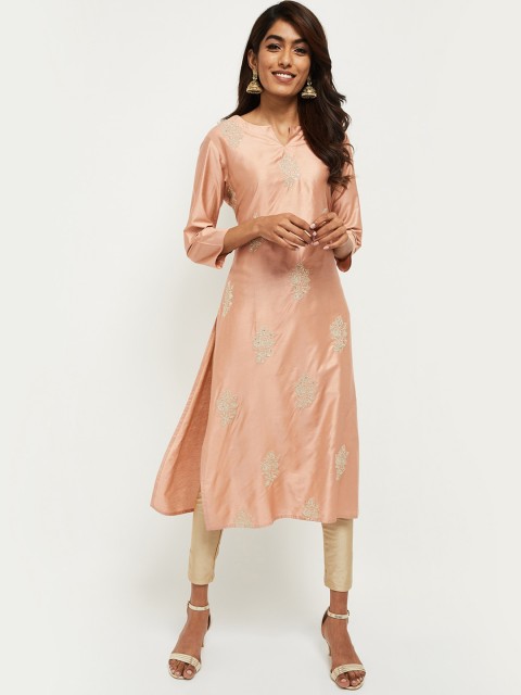 

max Women Pink Floral Embroidered Thread Work Kurta