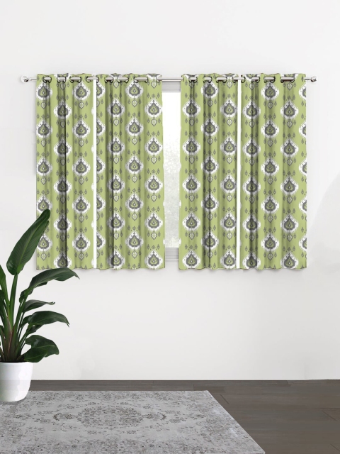 

HOUZZCODE Green & Grey Set of 4 Black Out Window Curtains