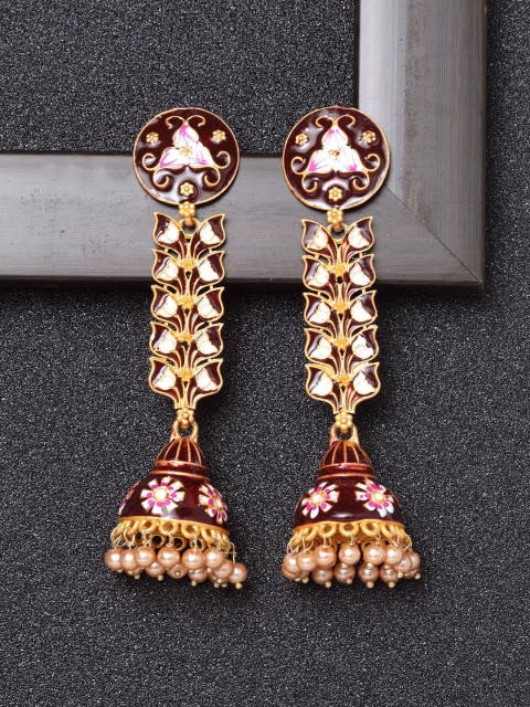 

Ibtida Brown & Gold-Plated Dome Shaped Jhumkas