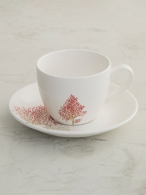 

Home Centre White & Red Printed Bone China Cup and Saucer Set