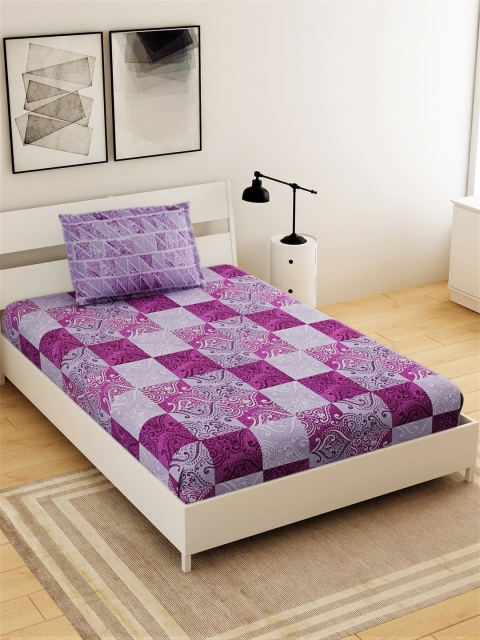 

Salona Bichona Magenta & Grey Ethnic Motifs 144 TC Cotton 1 Single Bedsheet with 1 Pillow Covers