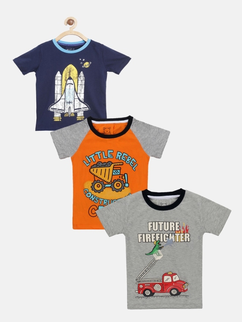 

Lazy Shark Boys Pack Of 3 Printed Cotton T-shirt, Grey