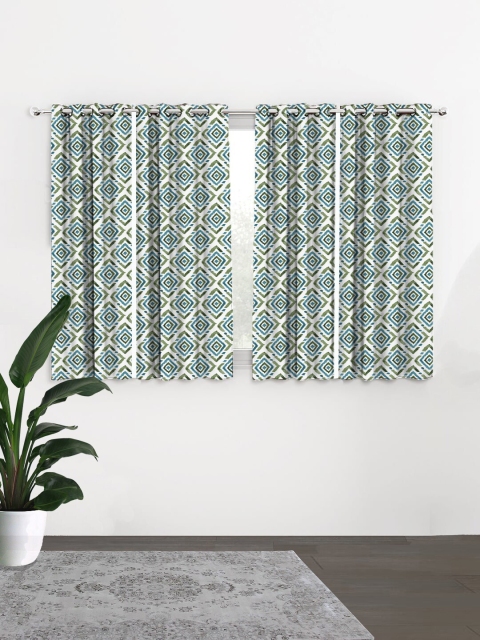 

HOUZZCODE White & Blue Set of 4 Black Out Window Curtains