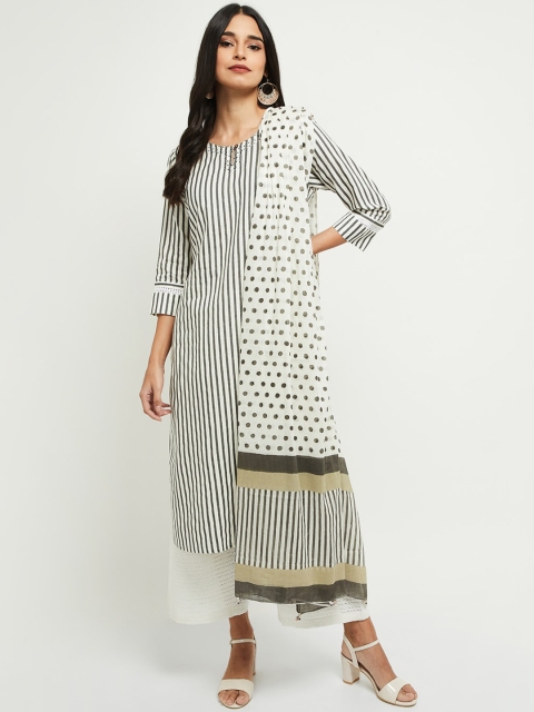 

max Women Off White Striped Kurta With Dupatta