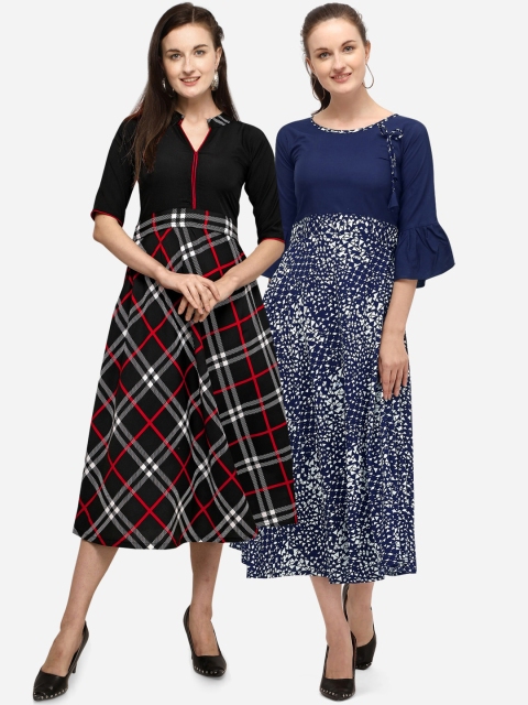 

Florence Women Pack of 2 Printed Crepe Midi Dress, Multi